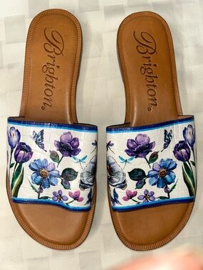 Brighton Floral “Adore”Sandals with Purple and Blue Flowers
